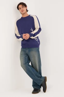 Roll Safe Boxy Knitted Crew Dark Blue