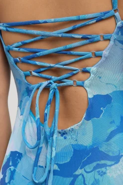 Romantic Blues Recycled Mesh Mini Dress Blue Print