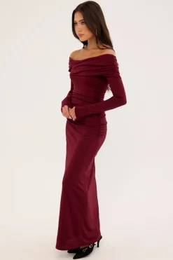 Romina Off Shoulder Maxi Dress Burgundy