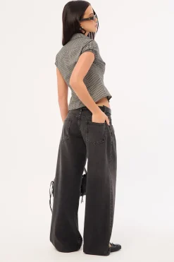 Roomy Low Rise Jean Washed Black Grey
