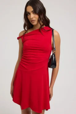 Rosalita Twist Asymmetrical Mini Dress Red