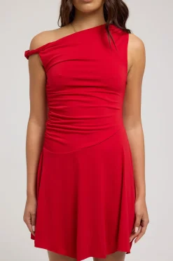 Rosalita Twist Asymmetrical Mini Dress Red
