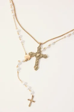 Rosary Beads Necklace 2 Pack Antique Gold
