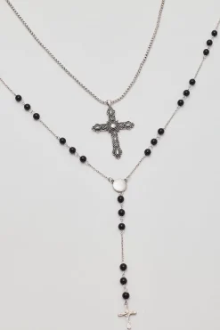 Rosary Beads Necklace 2 Pack Antique Silver