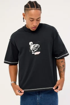 Rose Brigade Box Fit Oversize Cropped Tee Washed Black