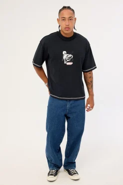 Rose Brigade Box Fit Oversize Cropped Tee Washed Black