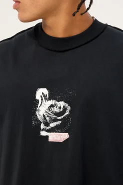 Rose Brigade Box Fit Oversize Cropped Tee Washed Black