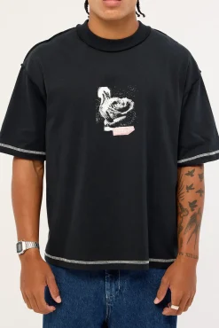 Rose Brigade Box Fit Oversize Cropped Tee Washed Black
