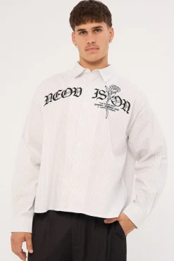 Rosebud Oversize Cropped Long Sleeve Shirt White/Black Stripe