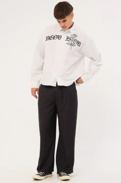 Rosebud Oversize Cropped Long Sleeve Shirt White/Black Stripe