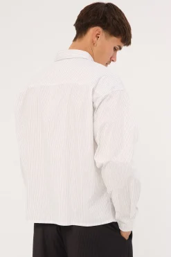 Rosebud Oversize Cropped Long Sleeve Shirt White/Black Stripe