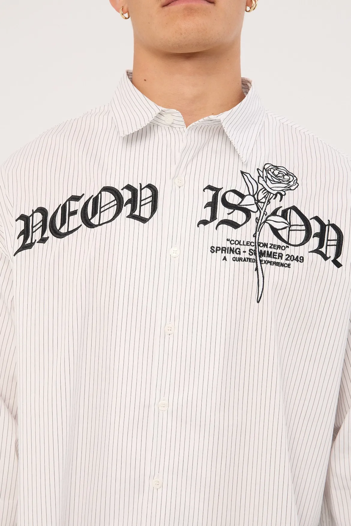 Rosebud Oversize Cropped Long Sleeve Shirt White/Black Stripe