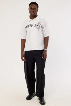 Rosebud Oversize Cropped Shirt White/Black Stripe