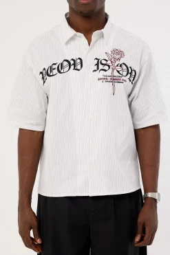 Rosebud Oversize Cropped Shirt White/Black Stripe