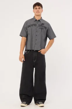 Rosebud Oversize Cropped Shirt Black/White Stripe