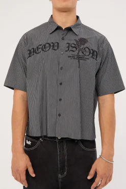 Rosebud Oversize Cropped Shirt Black/White Stripe