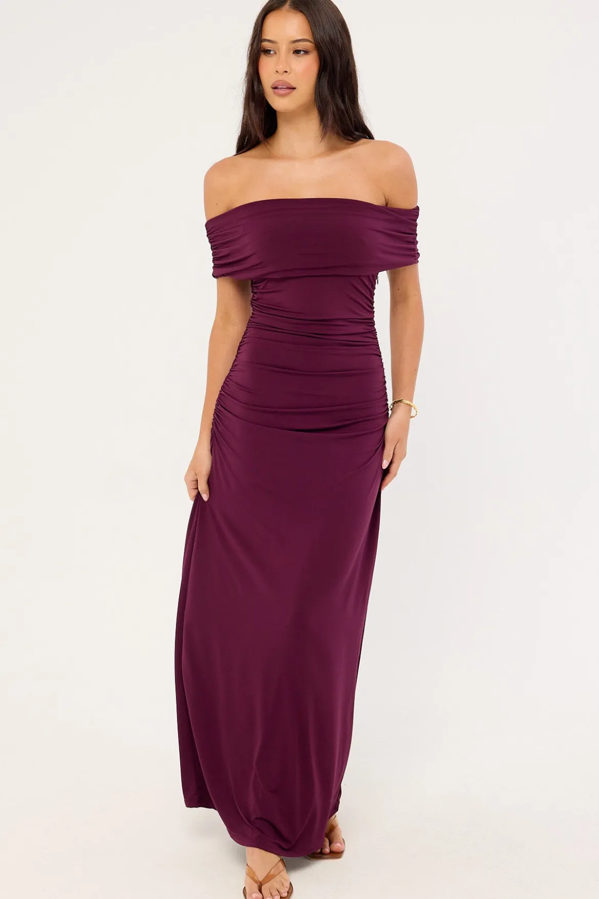 Rosetta Off Shoulder Maxi Dress Plum