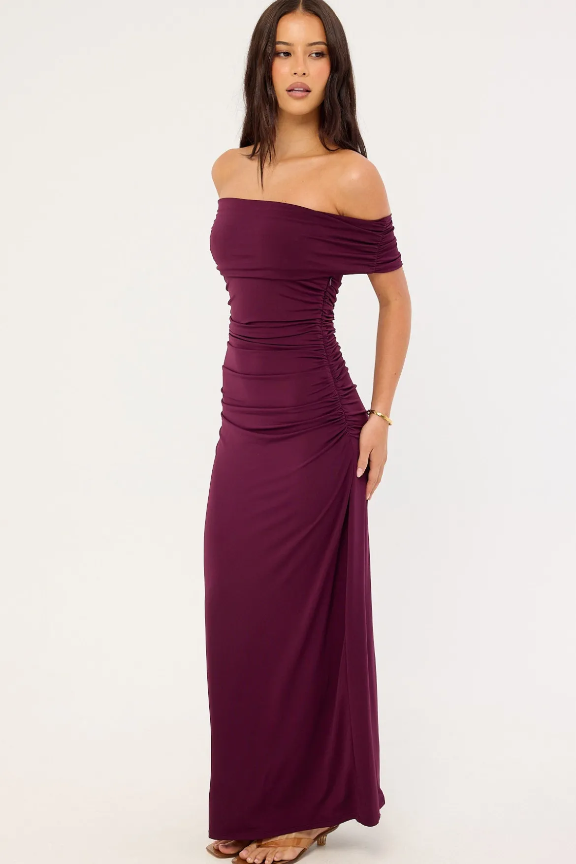 Rosetta Off Shoulder Maxi Dress Plum