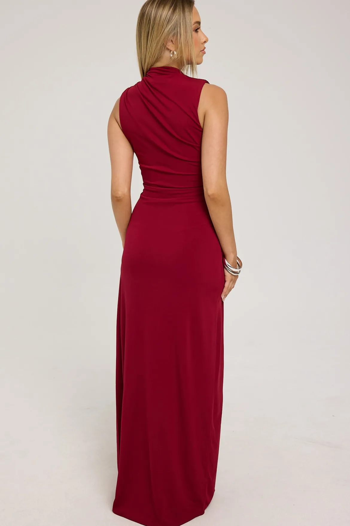 Rosewood High Neck Maxi Dress Burgundy