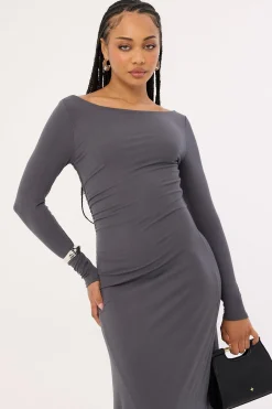 Rosso Long Sleeve Maxi Dress Charcoal