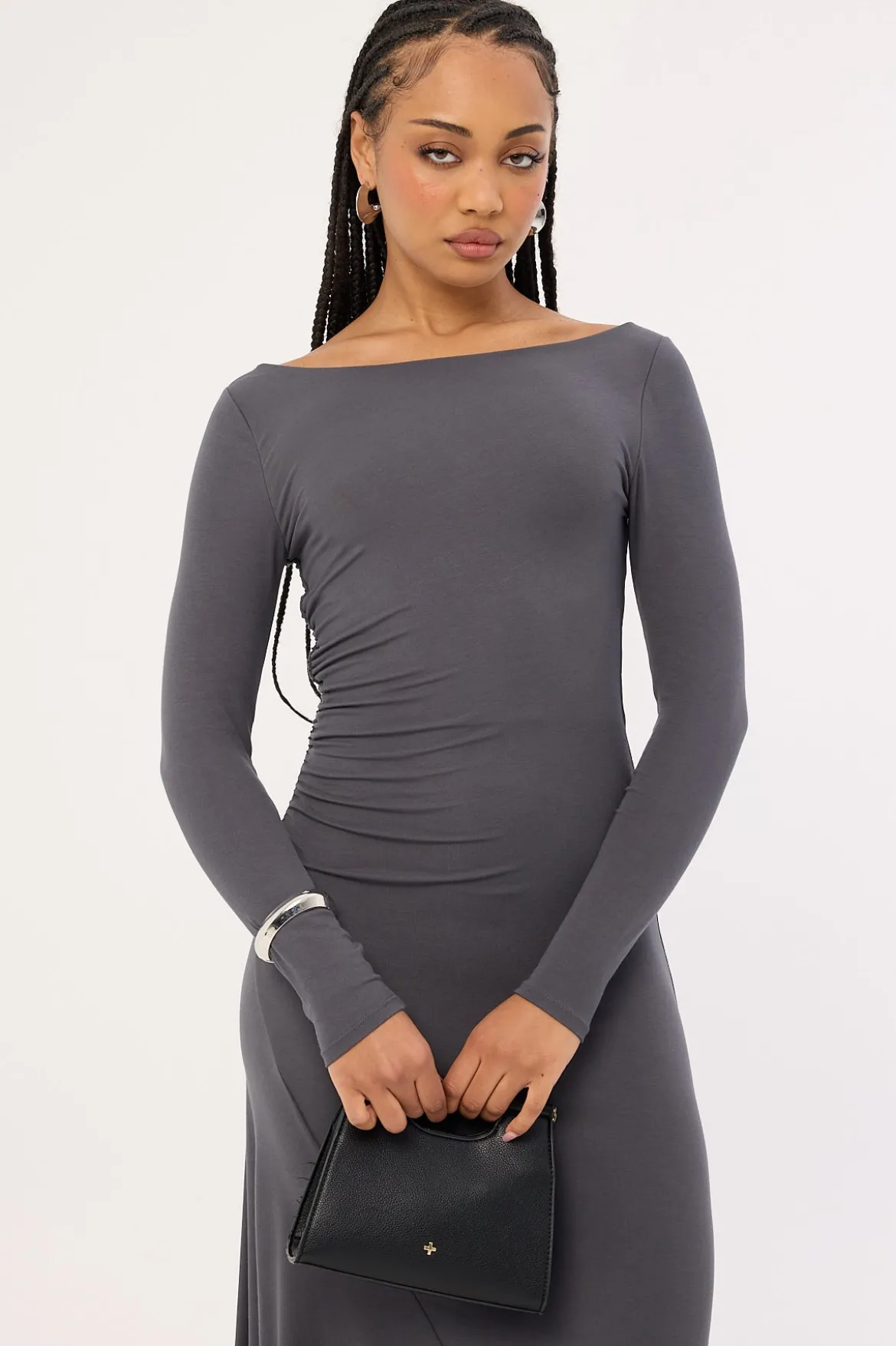 Rosso Long Sleeve Maxi Dress Charcoal