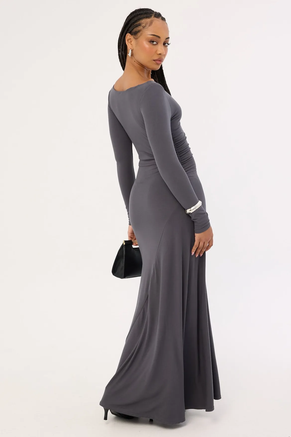 Rosso Long Sleeve Maxi Dress Charcoal