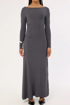 Rosso Long Sleeve Maxi Dress Charcoal
