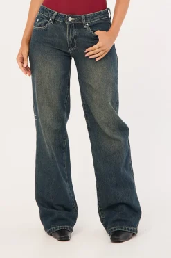 Rowie Low Rise Wide Jean Dirty Ink Blue