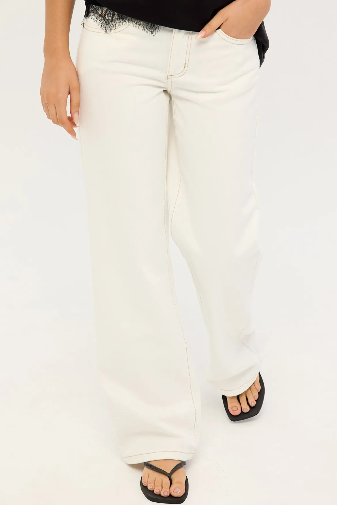 Rowie Wide Leg Jean Ageless White Denim