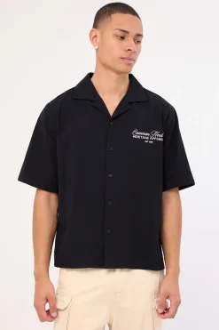 Royalty Boxy Cropped Resort Shirt Black