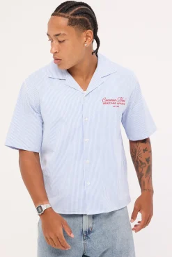 Royalty Boxy Cropped Resort Shirt Blue/White Stripe