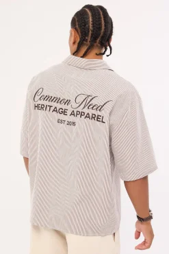 Royalty Boxy Cropped Resort Shirt Brown Stripe
