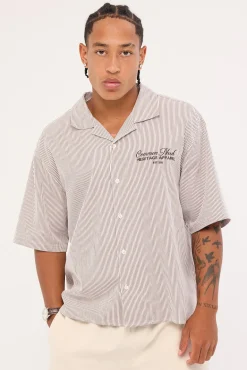 Royalty Boxy Cropped Resort Shirt Brown Stripe