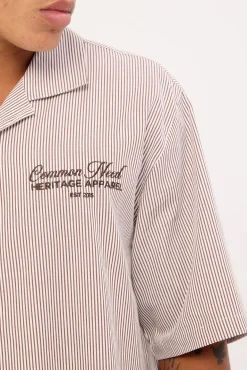 Royalty Boxy Cropped Resort Shirt Brown Stripe