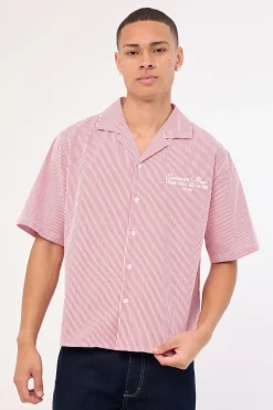Royalty Boxy Cropped Resort Shirt Red Stripe