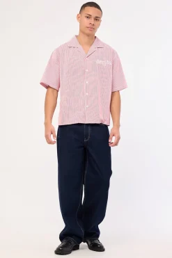 Royalty Boxy Cropped Resort Shirt Red Stripe
