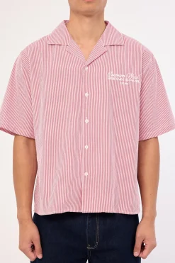 Royalty Boxy Cropped Resort Shirt Red Stripe