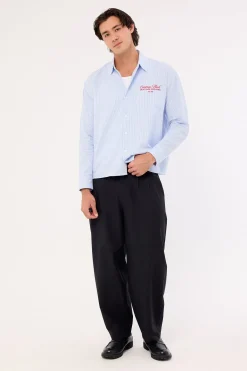Royalty Boxy Long Sleeve Resort Shirt Blue Stripe