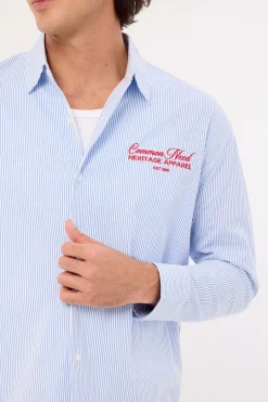 Royalty Boxy Long Sleeve Resort Shirt Blue Stripe