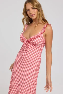 Ruby Frill Midi Dress Red Gingham