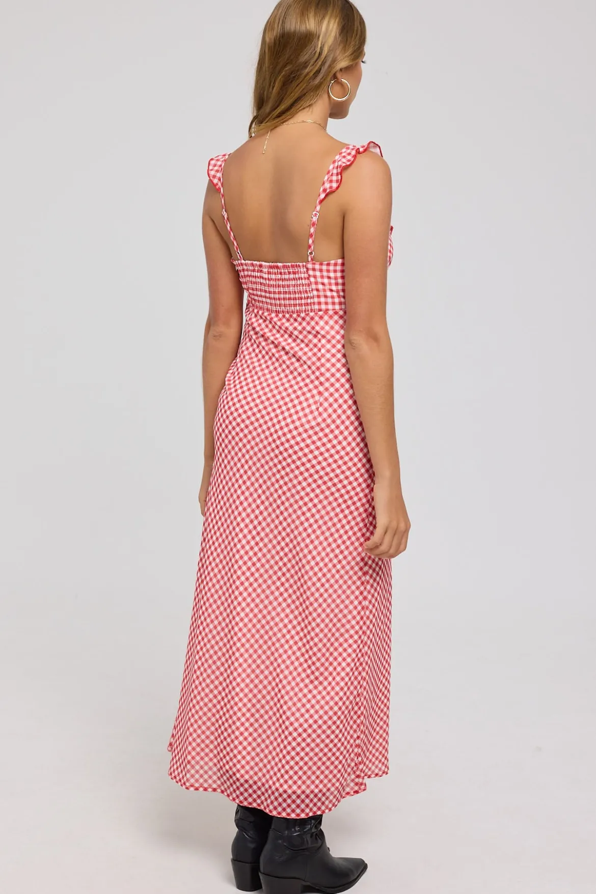 Ruby Frill Midi Dress Red Gingham