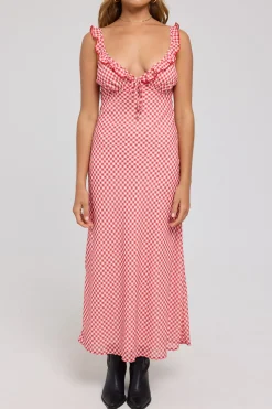 Ruby Frill Midi Dress Red Gingham