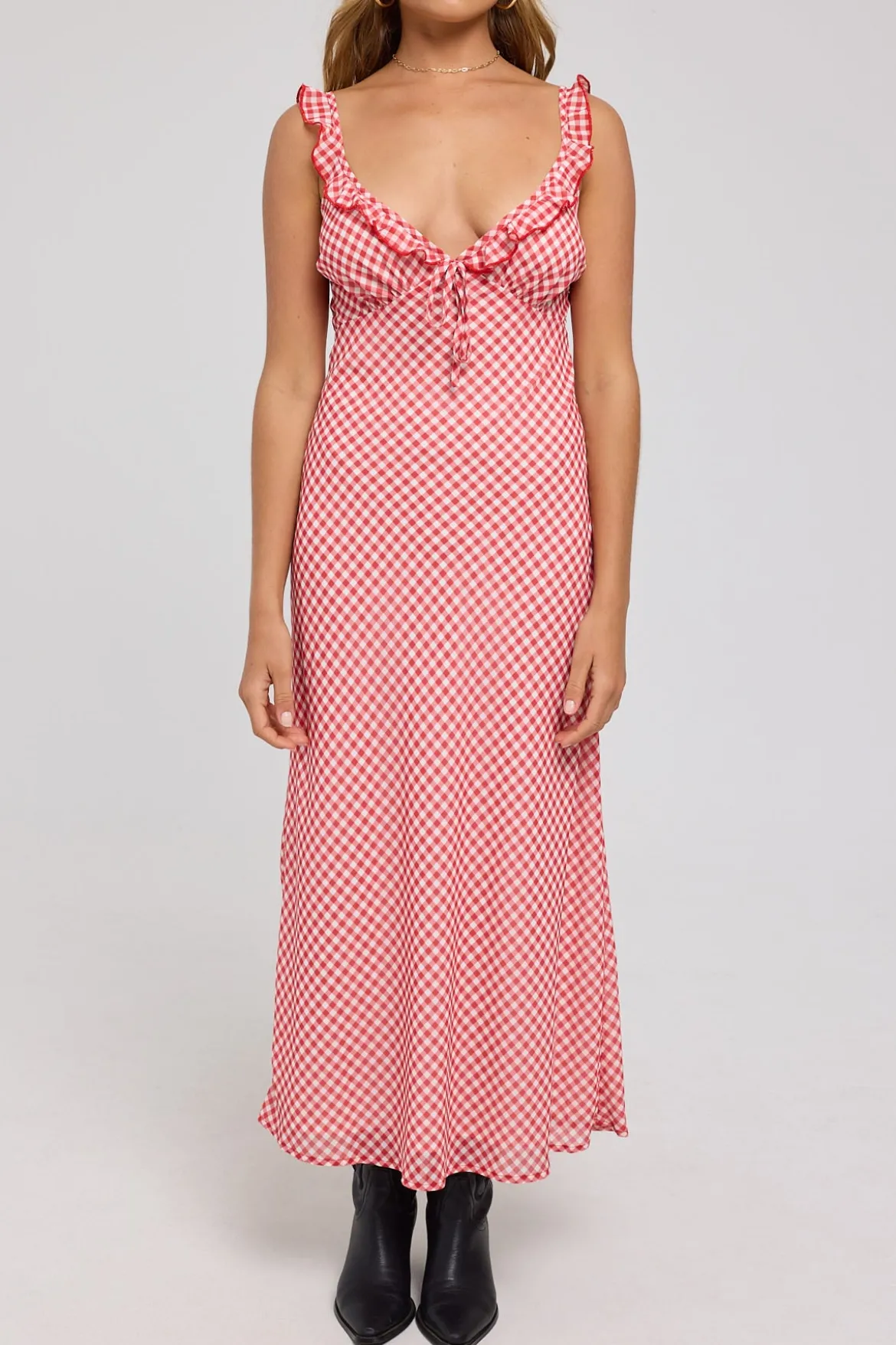 Ruby Frill Midi Dress Red Gingham