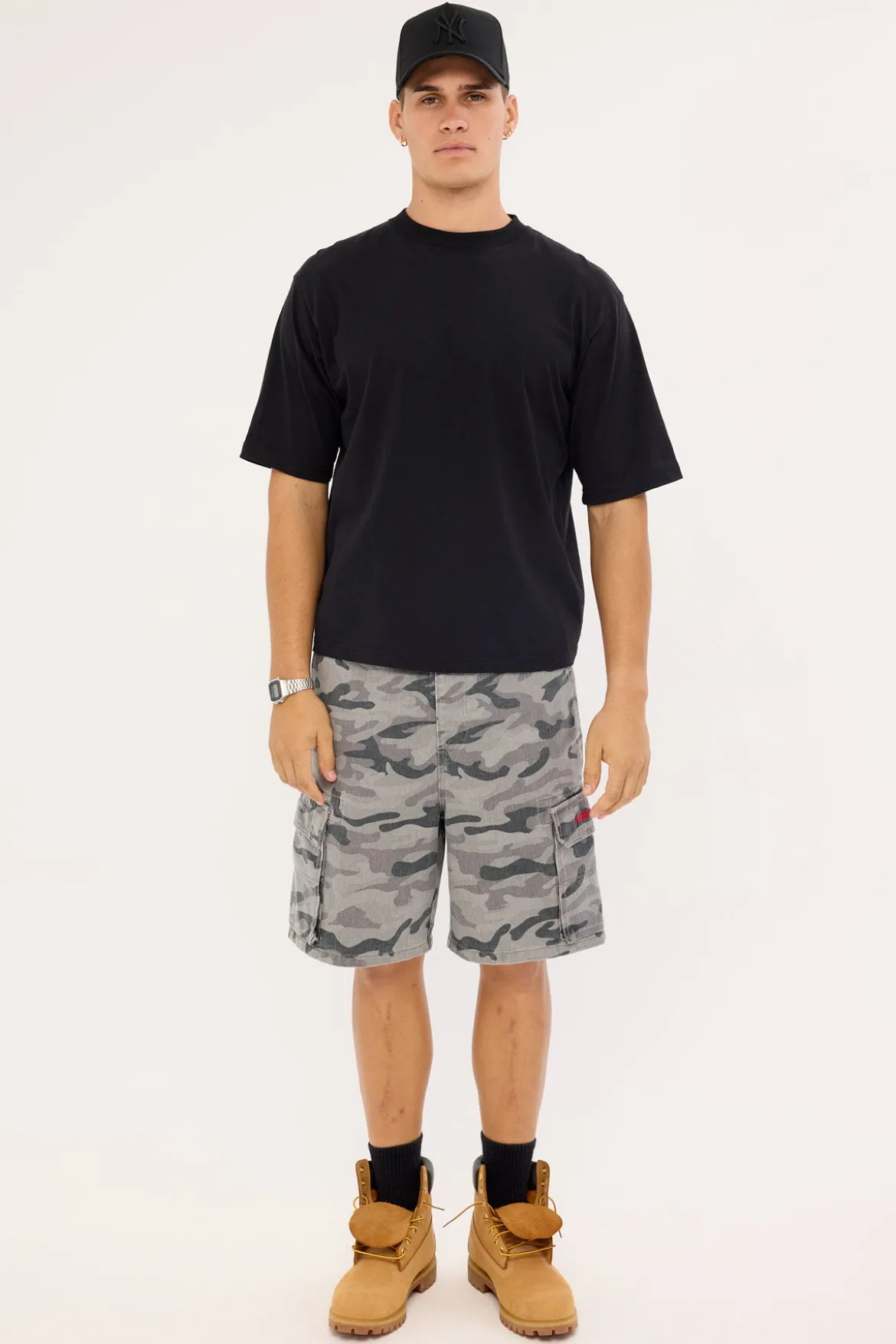Rumble Elastic Waist Cargo Short Asphalt Camo