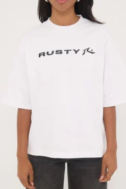 Rusty Essentials Cropped Boxy Tee White