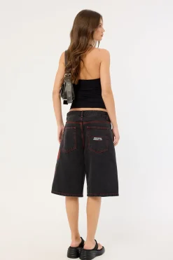 Rux Wide Leg Jort Washed Black