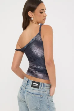 Sabina Twist Off Shoulder Top Black Print