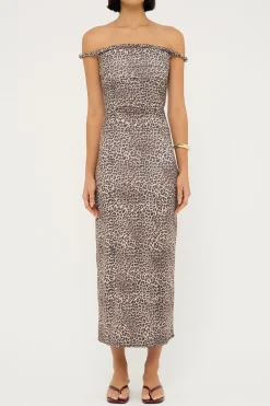 Sabine Twist Off Shoulder Midi Dress Leopard