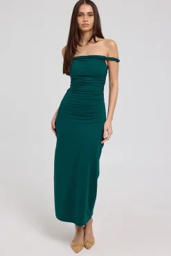 Sabine Twist Off Shoulder Jersey Midi Dress Forest Green