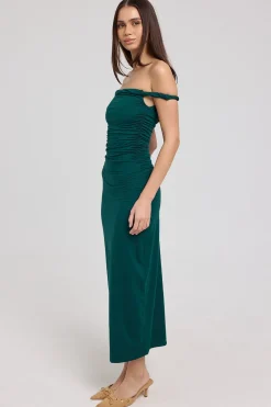 Sabine Twist Off Shoulder Jersey Midi Dress Forest Green
